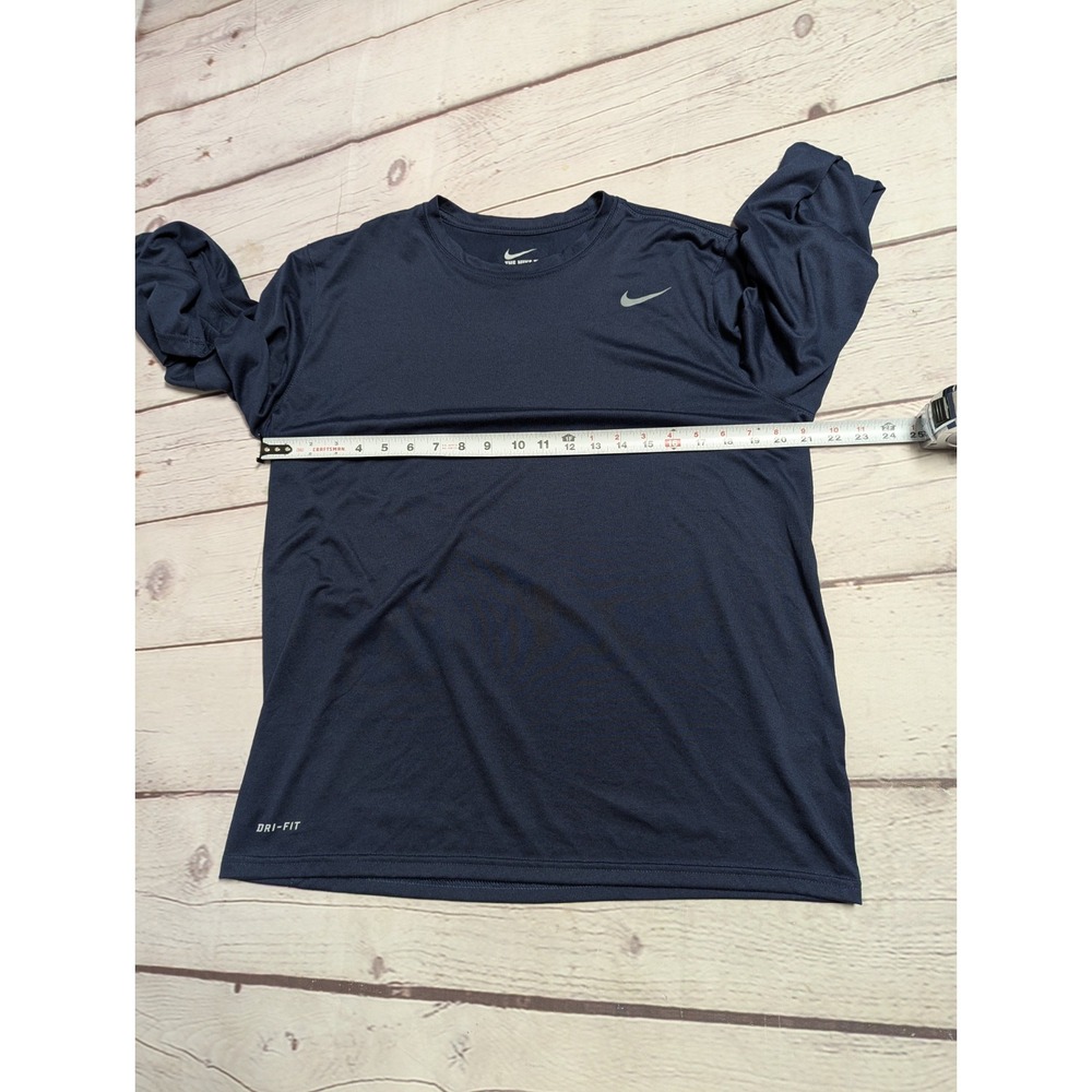 Nike Tee Dri-Fit Long Sleeve Athletic Cut Logo Women's Large Navy EUC 378 - Picture 5 of 8